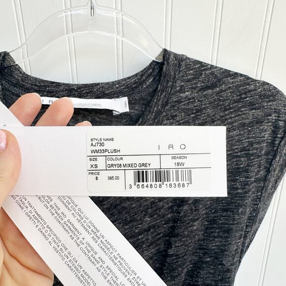 IRO Plush Mini T-Shirt Dress Gray Short Sleeve Casual Crew Neck XS NWT - Picture 4 of 9